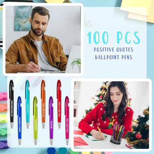 Miniatura 4 de Lincia 100 bolígrafos con temática positiva a granel con citas inspiradoras, bolígrafos retráctiles de afirmación de punto medio con tinta negra