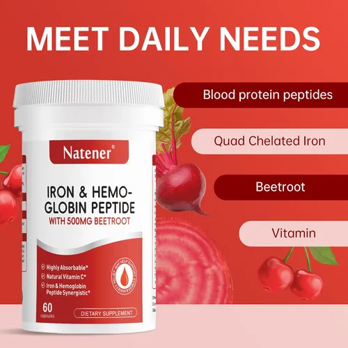 Miniatura 3 de Suplemento de hierro de 36 mg con 500 mg de remolacha, hierro quelado cuádruple y péptido de hemoglobina sinérgica – Absorción mejorada sin efectos