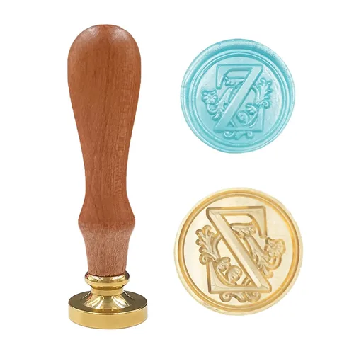 Miniatura 29 de Sello clásico de cera para sellar varios alfabetos, cabeza de latón, mango de madera, sellos para tarjeta/sobre/regalo (sello, letra V)