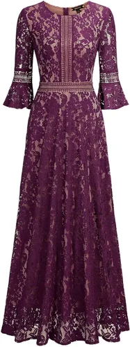 Miniatura 5 de MISSMAY - Vestido largo formal con mangas de campana, hecho totalmente en encaje, estilo vintage, para mujer
