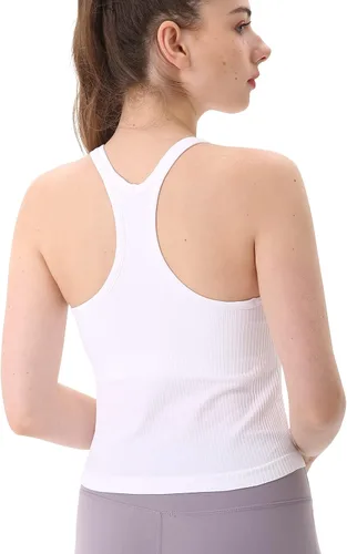 Miniatura 2 de Camiseta corta sin mangas de entrenamiento para mujer, acanalada, con espalda cruzada y brasier integrado