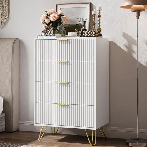 Miniatura 13 de MAISONARIA Cómoda negra para dormitorio, cómoda de 4 cajones con asas de metal dorado y cómodas, cómodas para pasillo, dormitorio