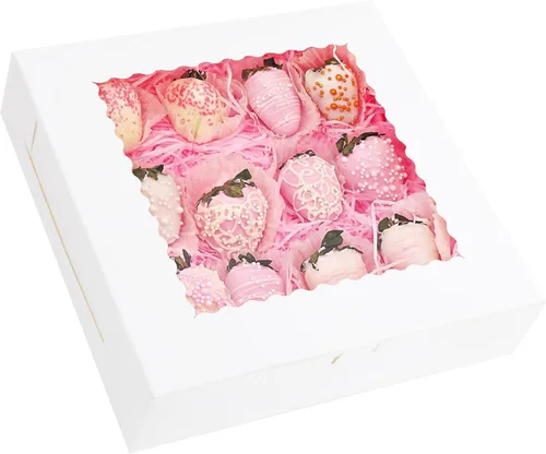 Yeplan 10 cajas para tartas, cajas de panadería de 10 x 10 x 2.5 pulgadas con ventana, cajas de galletas para pastel, donas, chocolate, postre, 10