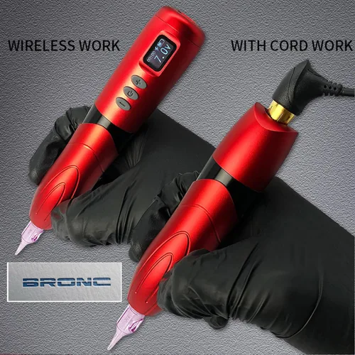Miniatura 2 de BRONC Máquina de tatuaje inalámbrica mágica Fuente de estilo bolígrafo giratorio Motor sin núcleo 1300 mAh Batería Power (verde militar)