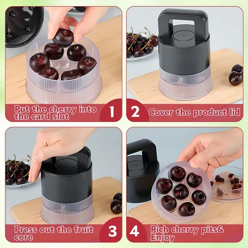 Miniatura 6 de Cherry Pitter, herramienta de descorazonador múltiple 7 en 1 mejorada 2026, ranuras extra grandes de 1.5 pulgadas para cerezas, apto