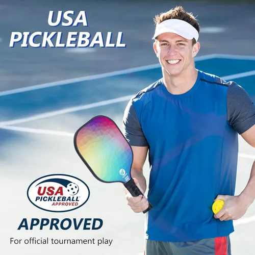 Miniatura 5 de Juego de 2 palas de pickleball aprobadas por USAPA de fibra de carbono (CHS) núcleo de panal de polipropileno, agarre antideslizante que absorbe