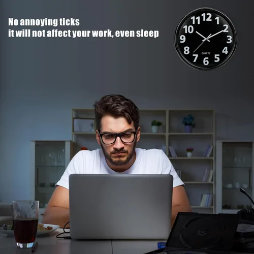 Miniatura 5 de Plumeet - Reloj de pared de 12 pulgadas, relojes de pared silenciosos, funciona con pilas, de cuarzo sin tictac, estilo moderno, adecuado para Negro