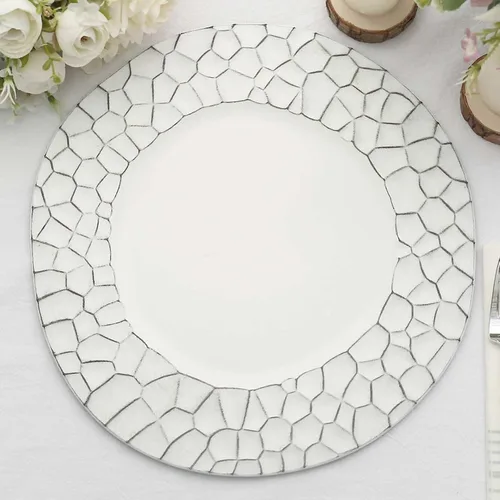 Miniatura 14 de Efavormart - Paquete de 6 platos de carga de plástico acrílico con relieve de encaje rústico dorado de 13 pulgadas