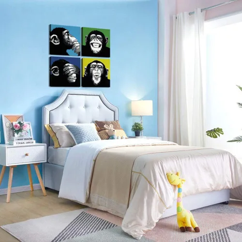 Miniatura 3 de Arte de pared moderno de animales en blanco y negro, divertido mono gorila moderno para oficina, arte pop de mono, impresión de pintura enmarcada