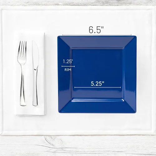 Miniatura 4 de Smarty Had A Party Platos desechables de plástico para postre, platos de ensalada cuadrados azules resistentes de 6.5 pulgadas para aperitivos