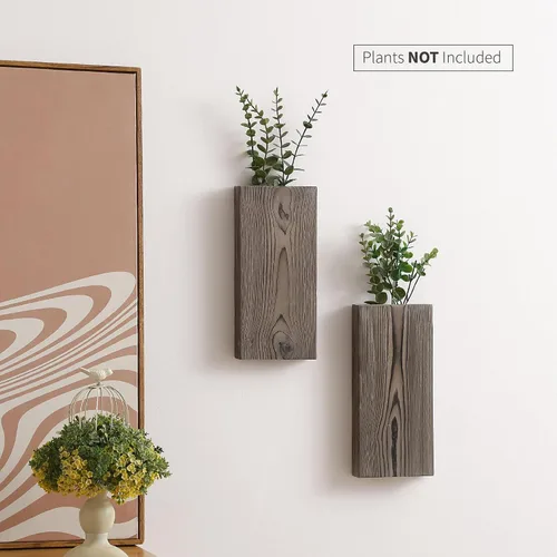 Miniatura 2 de GRID FORTE Juego de 2 macetas de pared de madera de nogal oscuro, bolsillo de pared para vegetación y flores secas, decoración de pared de granja