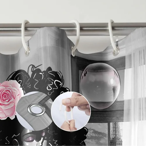 Miniatura 7 de Cortina de ducha de mujer afroamericana, cortina de ducha de tela de poliéster impermeable para baño, cortina de baño gris, lavable a máquina