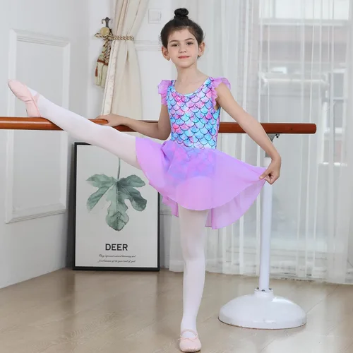 Miniatura 66 de LUOUSE Elegante leotardo de ballet para niñas con falda, mangas con volantes y volantes, perfecto para baile y gimnasia