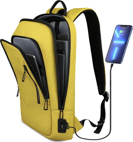 Miniatura 21 de Mochila hk para Hombre de Negocios, Mochila Delgada con Cargador USB, Mochila para Computadora, Ligera, Antirrobo, para Viaje, Negro, 15,6 pulg.