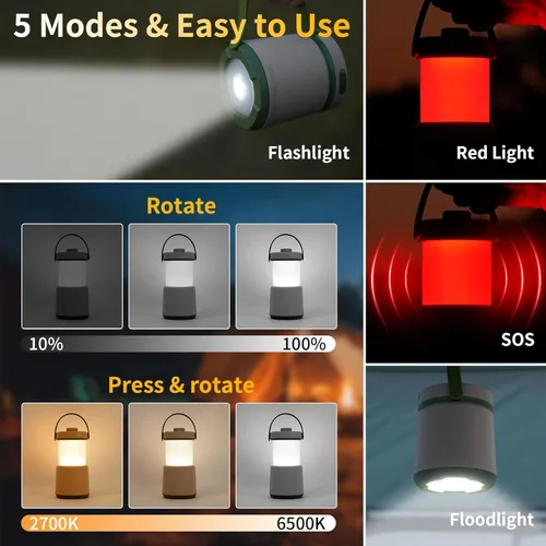 Miniatura 2 de Linterna LED de camping recargable, 800 lm, 230 horas de tiempo de funcionamiento, 5 modos de luz de campamento con luz roja, linterna impermeable