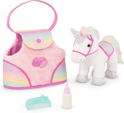 Pucci Pups Caballo de peluche - Transportador de perros - Bolsa de corazón y rayas y poni - Peine y bolso - Animal de peluche - Más de 2 años