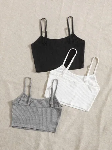 Miniatura 2 de SHENHE Camiseta sin mangas de 3 piezas para mujer, talla grande, con tirantes delgados, acanalada, gris, blanco, negro, 4XL, Gris Blanco Negro