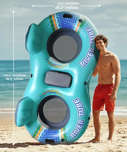 Miniatura 8 de Jasonwell Flotador Inflable para 2 Personas de Alta Resistencia para Río/Piscina con Enfriador Desmontable, Tubos para Lago, Balsa Flotadora de Río