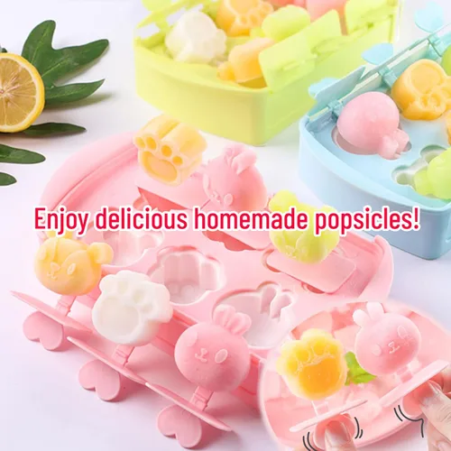 Miniatura 5 de Moldes de mini paletas para niños y bebés, con formas de animales, 6 piezas, máquina de hacer paletas de hielo, sin BPA, de silicona, para hacer