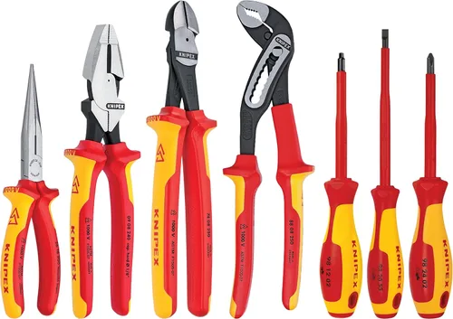 Knipex 989826US Juego de herramientas comerciales de alicates, cortadores y destornilladores de alto apalancamiento aislado de 1000 V de 7 piezas