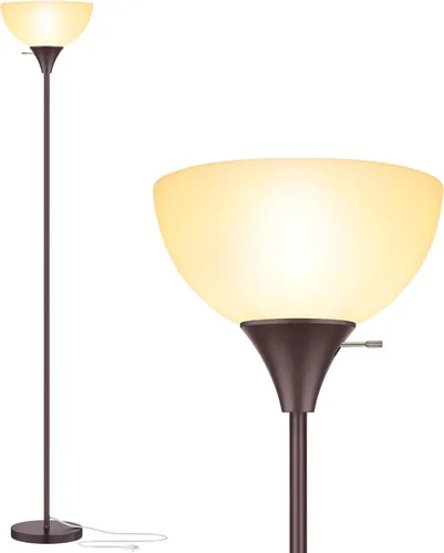 Miniatura 9 de Lámpara de pie Coucrek, lámparas de pie LED con pantalla de plástico blanco, lámparas de pie de esquina para sala de estar y dormitorio, interruptor
