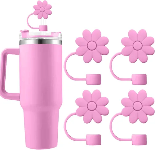 Miniatura 36 de 6 fundas de silicona para popotes Stanley Cups de 30 y 40 onzas, tapas de paja de flores a prueba de polvo, protectores reutilizables para popotes