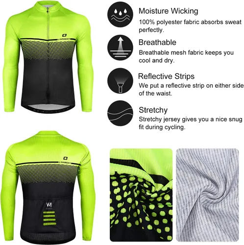 Miniatura 6 de Maillot de ciclismo para hombre, manga larga, con 3 bolsillos traseros, secado rápido, transpirable, para bicicleta
