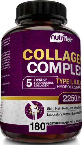 Miniatura 5 de NutriFlair Péptidos de colágeno múltiple de 2250 mg, tipo I, II, III, V, X, suplementos de colágeno complejo en polvo para mujeres y hombres