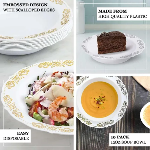 Miniatura 4 de Efavormart - Paquete de 10 cuencos de sopa desechables redondos de 12 onzas con bordes festoneados para eventos con catering, bodas y fiestas