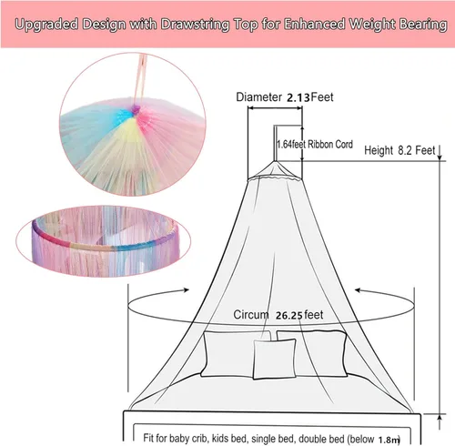 Miniatura 6 de Mosquitera de arco iris, toldo de cama de princesa para decoración de habitación de niñas o fiesta temática de unicornio
