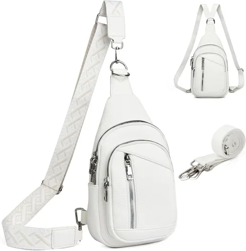 Miniatura 11 de Bolso Bandolera Mochila Cruzada - 2 en 1 Bolso Cruzado de Cuero Riñonera con 2 Correas Extraíbles Mini diaper bag Café