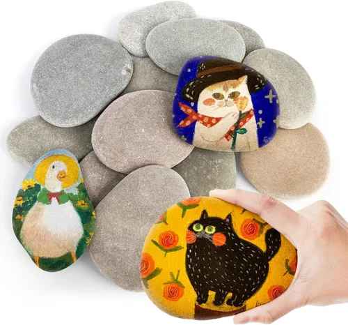 Miniatura 3 de Mezchi Paquete de 15 rocas de río planas extra grandes, piedras de pintura lisas de 3.1 a 4.7 pulgadas, kit de pintura de roca para manualidades