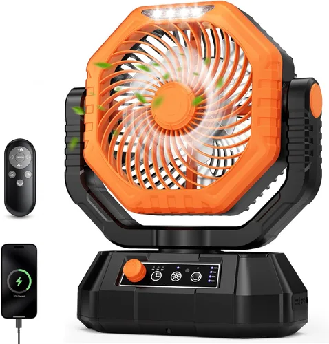 AJVV Ventilador de camping con luz, control remoto y oscilación, ventilador colgante de tienda de campaña a batería, recargable portátil para Naranja