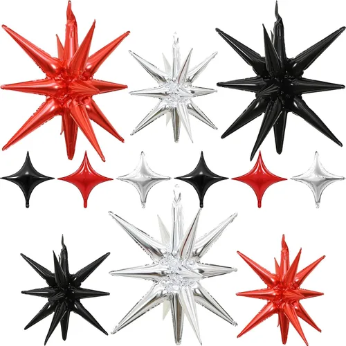 Miniatura 8 de Globos de estrella negra, 12 unidades, globos de explosión de estrella de aluminio de 27/22 pulgadas, globo de cono de Mylar de espiga grande