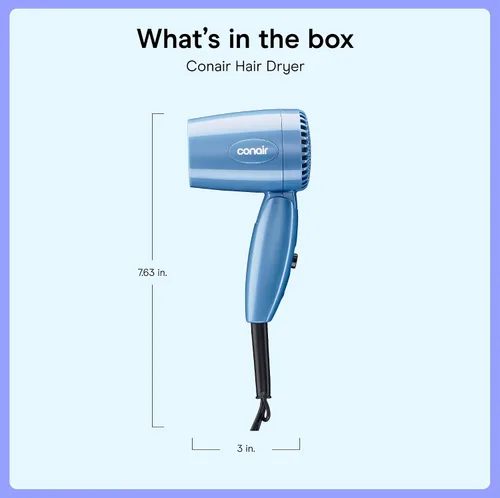 Miniatura 7 de Conair Secadora plegable, secadora plegable, azul, paquete de de 1, Azul Secador compacto de viaje de 1600 W con mango plegable y doble voltaje