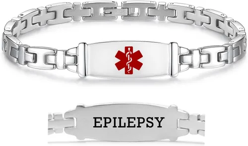 Miniatura 78 de LinnaLove Lady Medical Alert - Pulseras médicas de acero inoxidable para mujer, 7.5 pulgadas