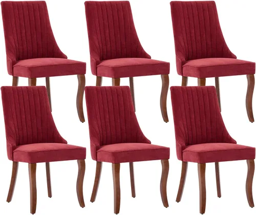 Miniatura 35 de Juego de 8 sillas de comedor, sillas de cocina con canales de lino con patas curvadas de madera maciza, silla de comedor tapizada de tela cómoda