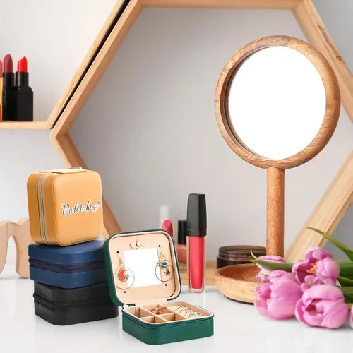 Miniatura 6 de Joyero de viaje de 10 piezas, cajas de regalo de dama de honor, organizador de viaje con espejo, caja pequeña de joyería, mini caja organizadora