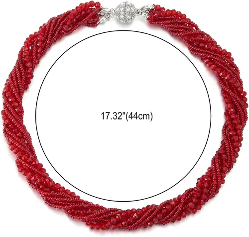 Miniatura 3 de COOLSTEELANDBEYOND Gargantilla de cadena trenzada de cristal multicapa, cierre magnético, collar llamativo, pulsera