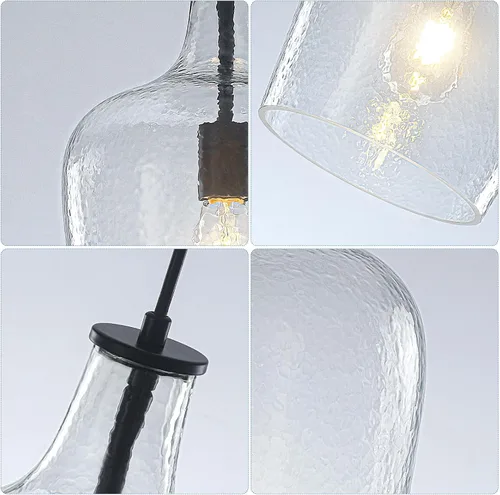 Miniatura 6 de Paquete de 2 lámparas colgantes de vidrio de 9.3 pulgadas para isla de cocina, lámpara colgante grande negra con vidrio grueso soplado, 1 luz