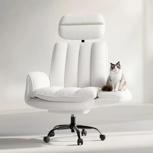 HOMRELEXA Silla de oficina Criss Cross con reposabrazos y ruedas, cómoda silla de tocador de terciopelo, sillas ejecutivas ergonómicas para Blanco