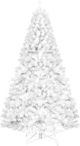 Árbol de Navidad blanco de 4 pies, campo de nieve artificial, abeto Douglas, decoración de fiesta de Navidad, fácil de limpiar y montar, base de