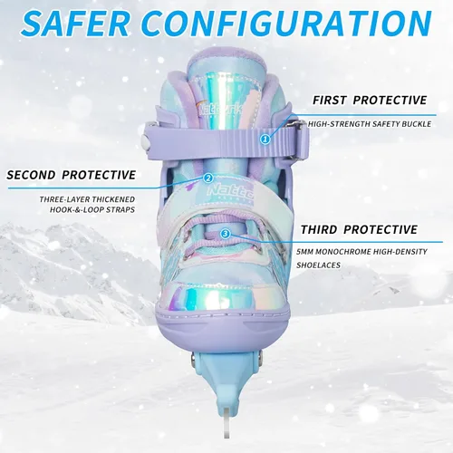 Miniatura 6 de Patines de hielo ajustables Nattork para niños - 4 tallas ajustables con cordones, patines de hockey con forro de felpa cálido, soporte de tobillo