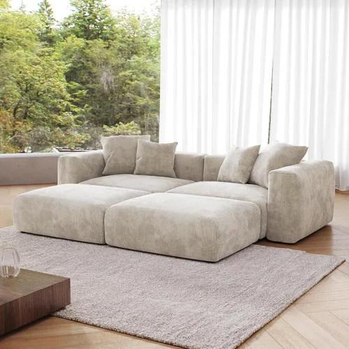 JACH Sofás Seccionales de Pana para Sala de Estar, Sofá Seccional Modular con Otomanas Chaise, Fundas de Cojines Removibles, Sofá Cama Moderno para