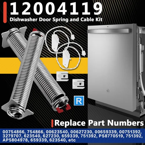 Miniatura 2 de Kit de resorte y cable para puerta de lavavajillas 12004119, apto para piezas de lavavajillas Bos-ch SHX, serie SHP, incluye kit de resorte