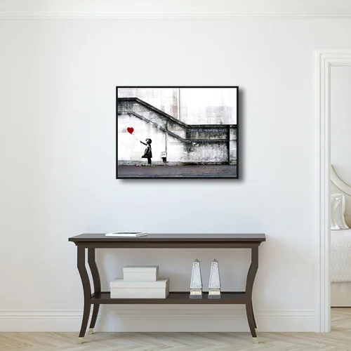 Miniatura 5 de Wieco Art Lienzo enmarcado para pared, impresiones en lienzo Giclée de Banksy Grafitti Girl con globo rojo, ilustraciones abstractas para decoración