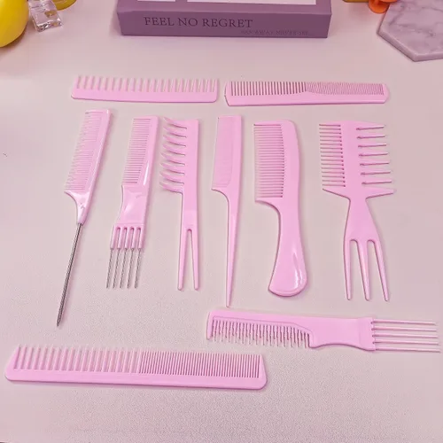 Miniatura 2 de Juego de 10 peines profesionales para peinados - Peines de púa de dientes gruesos y finos para peluquería