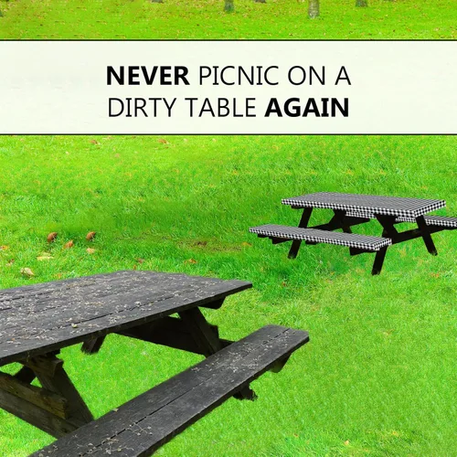 Miniatura 5 de LINPRO - Funda de mesa de picnic de 6 pies con fundas para bancos, fundas ajustadas de mesa de picnic de vinilo con elástico, elementos esenciales