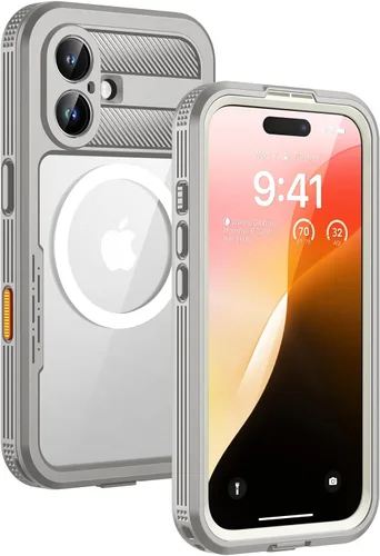 Miniatura 25 de Lanhiem Funda magnética para iPhone 17 Pro Max, IP68 impermeable, a prueba de polvo, compatible con Magsafe, protector de pantalla integrado, cuerpo