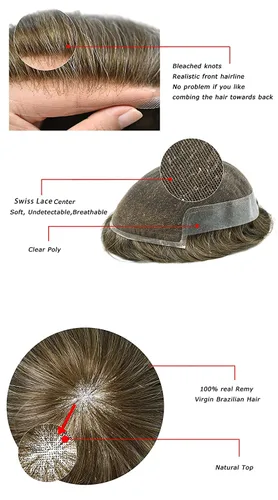 Miniatura 98 de Sistema de repuesto de cabello humano europeo con encaje frontal suizo para hombre, tupé para hombre, pieza de cabello, nudo blanqueado, línea #17